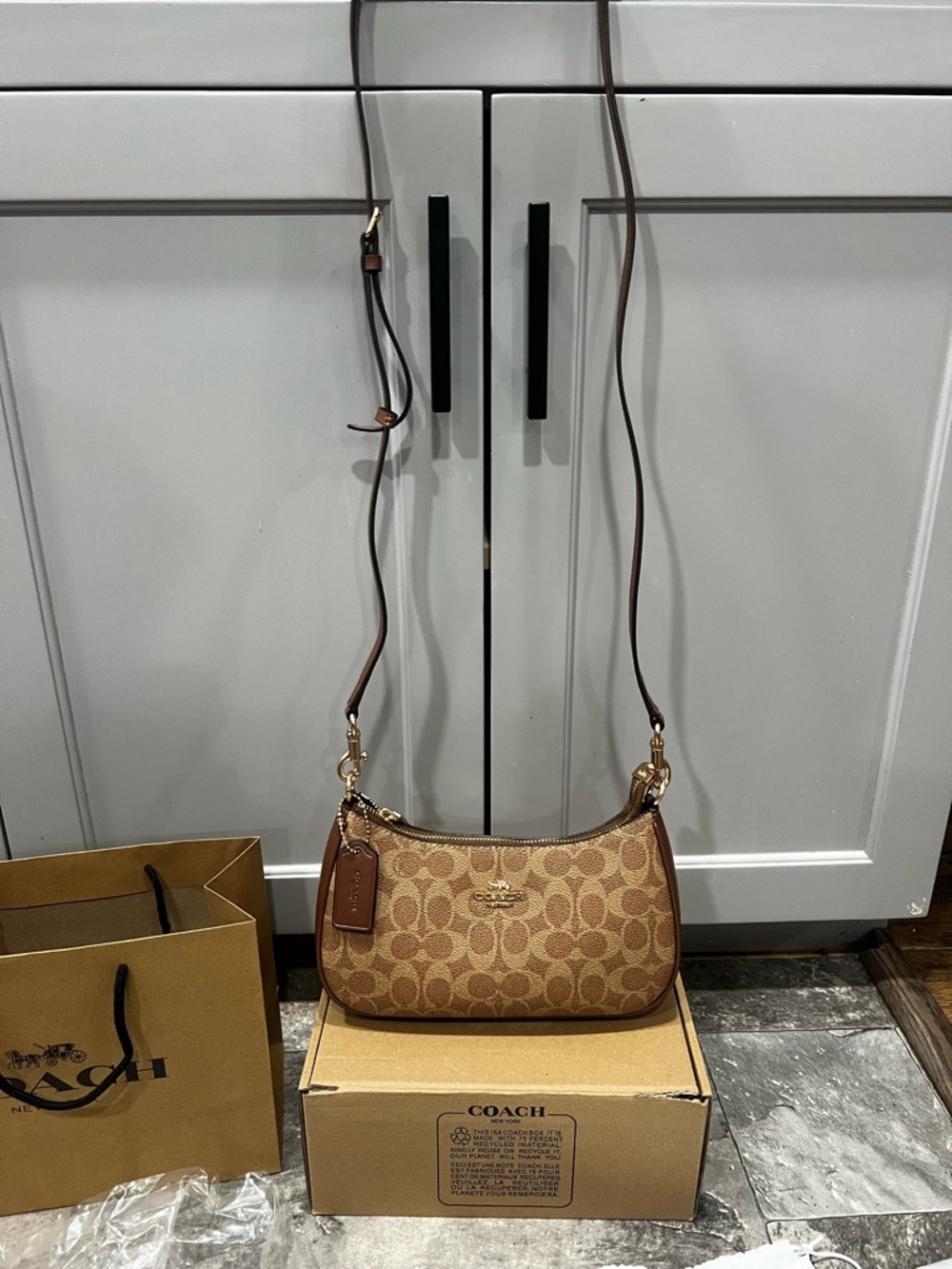 Coach Brown Teri Signature Crescent shoulder Bag with Gold Hardware - Picture 4 of 6